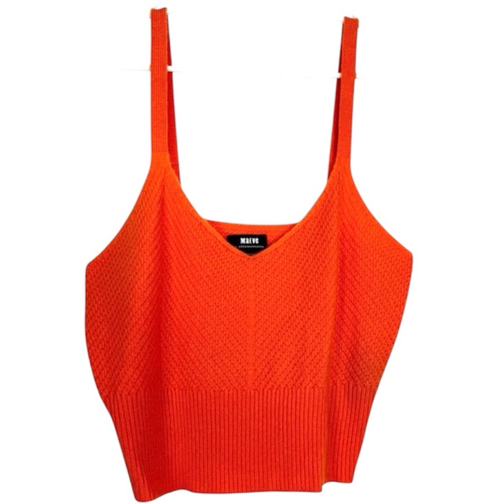 Maeve by Anthropologie 100% Cashmere Knit Tank Cami Top Peach Orange M